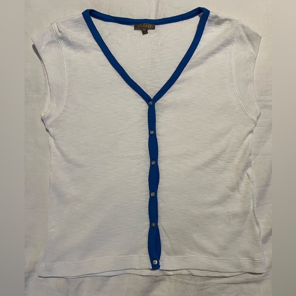 Lilla P Button Up V Neck Top